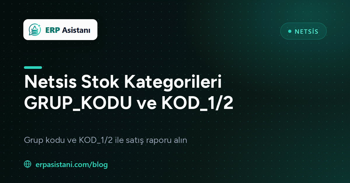 GRUP_KODU ve KOD_1/KOD_2 ile Netsis Stok Kategorisi Raporlama