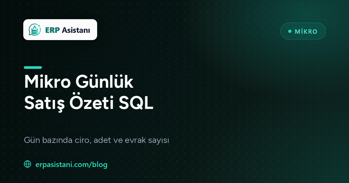 Mikro Günlük Satış Özeti SQL: Ciro, Adet ve Evrak Sayısı