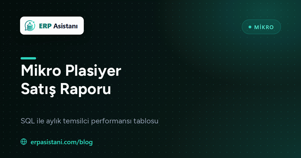 Mikro Plasiyer Bazlı Satış Raporu SQL: Aylık Performans