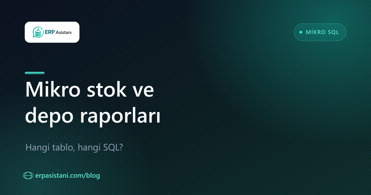 Mikro Stok ve Depo Raporları: Hangi Tablo, Hangi SQL?