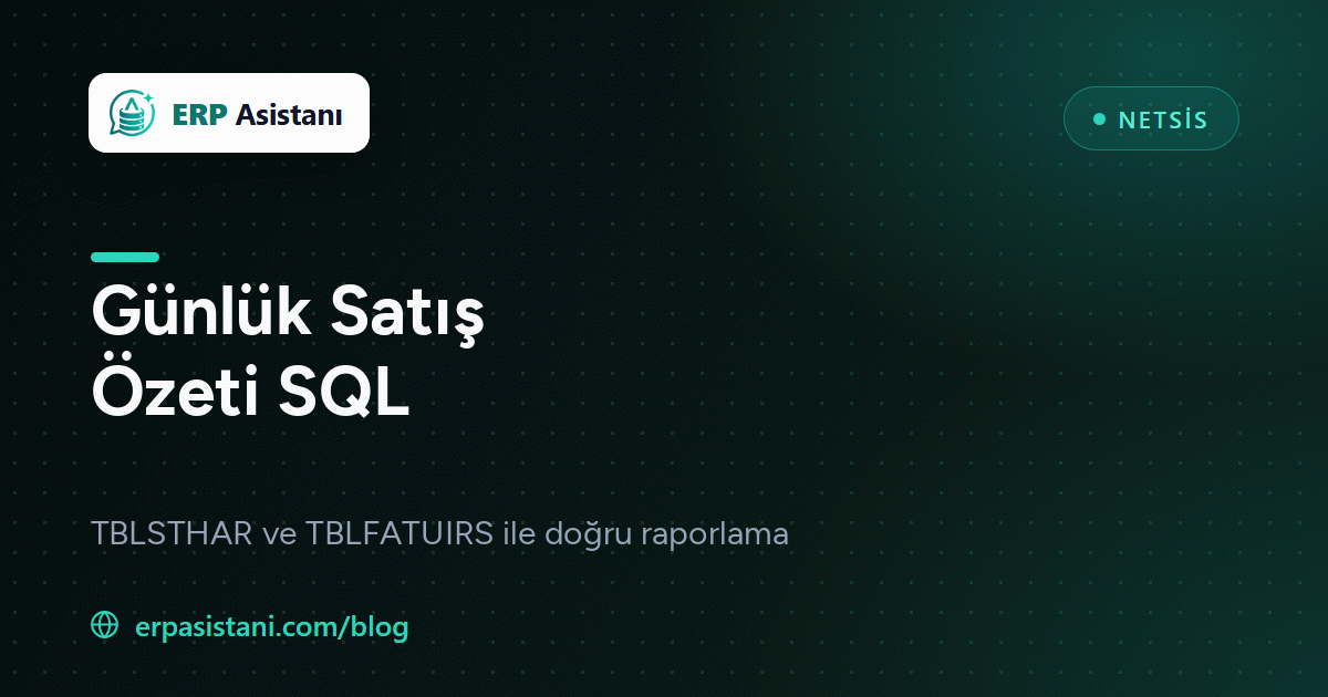 Netsis Günlük Satış Özeti SQL: Gün Bazında Ciro ve Fatura Sayısı